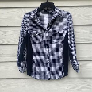 L Black and White Houndstooth Button-Up Shirt WITH SIDE STRETCH